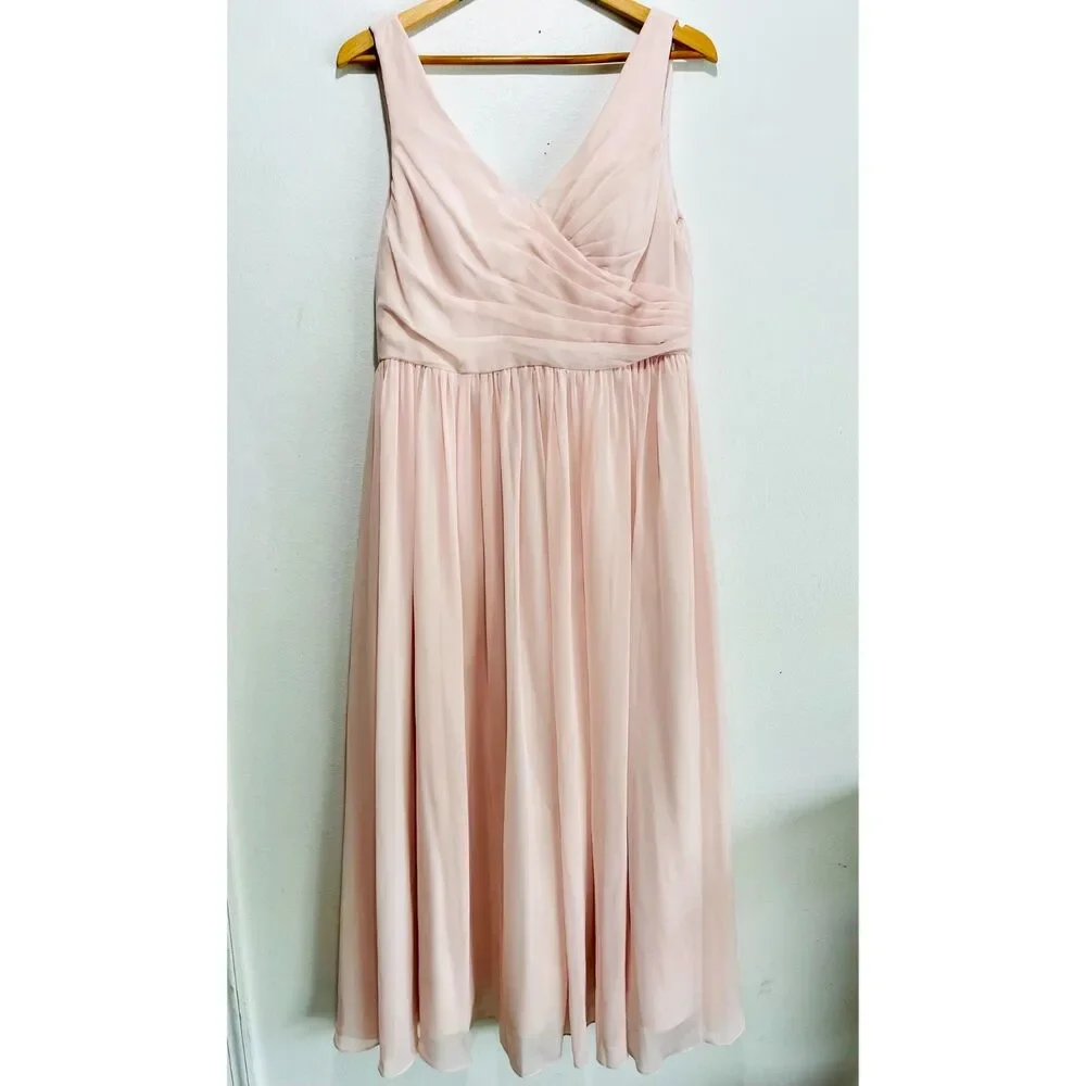 Azazie maxi dress bridesmaid blush pink  V neck wrapped front women C